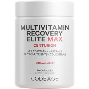 Codeage Multivitamin Recovery Elite Max - Advanced Recovery Support for Athletes - Mixed Carotenoids, Colostrum, Quercetin, Magnesium, Zinc, Vitamin K, Boron - Sports Supplement - 90 Capsules