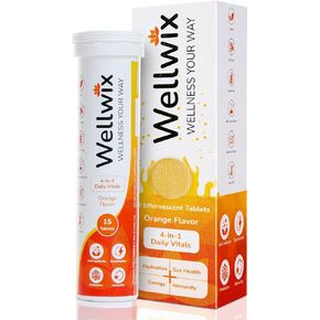 4-in-1 Daily Vitals for Wellness - Electrolytes, Immunity, Antioxidants and Probiotics. Vitamin C 1000 mg, Sodium 200 mg, Potassium 100 mg, Vitamin D3, B12 and More. Effervescent Tablets