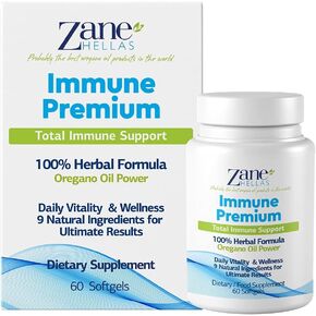 Zane Hellas Immune Premium Softgels. Immune Support. Multiple Defense System. Wellness Support. Provides Strong Antioxidants. 100% Herbal Solution. 120 Softgels. Pack of 2