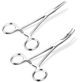 Hemostat Set 2 Piece Curved & Straight 8" - Stainless Steel Locking Tweezer Clamps Hemostat Forceps Piercing Pliers Forceps, Fishing Tweezer Hemostats