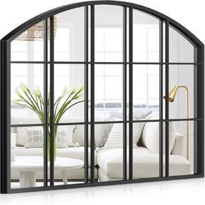 Large Window Pane Mirror, 24" x 48" Black Arch Mirror for Wall, Wall Mirrors Decorative Long Accent Mirror for Living Room Bedroom Farmhouse Fireplace Hallway Entryway
