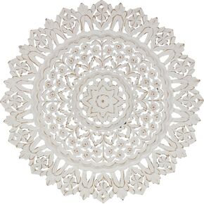 Deco 79 Wood Floral Handmade Home Wall Decor Intricately Carved Mandala Wall Sculpture, Wall Art 35" x 2" x 35", White