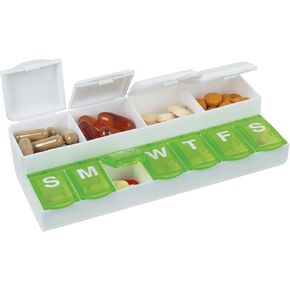 EZY DOSE Weekly (7-Day)Pill Case, Medicine Planner, Vitamin Organizer Box, Easily Organize Pills and Vitamins, Custome Lids for Labeling, Color May Vary, BPA Free
