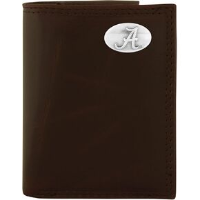 NCAA Alabama Crimson Tide Brown Wrinkle Leather Trifold Concho Wallet, One Size