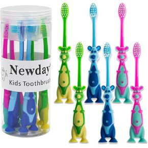 Newday Kids toothbrushes 6 Pack Soft Bristles Fun Lovely with Suction Cup, Includes Travel Covers, Animal toothbrushes for Kids Boys & Girls, Toddlers & Children's Teeth Age 3+, (Blue&Green&Red) in Saudi Arabia