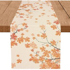 Fall Table Runner Maple Leaves Branches Glitter Table Decorations Autumn Harvest Kitchen Dining Table Decor for Home Outdoor Party 13x36 Inch
