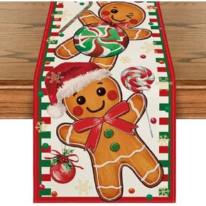Artoid Mode Gingerbread Candy Cane Christmas Table Runner, Seasonal Winter Kitchen Dining Table Decoration for Home Party Decor 13x36 Inch