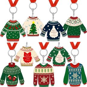 9 Pcs Christmas Ugly Sweater Medals Award 1st 2nd 3rd Prize Ugly Sweater Award Medals with Ribbon Christmas Party Costume Contest Awards Medals Necklace Jewelry for Ugly Sweater Party Supplies
