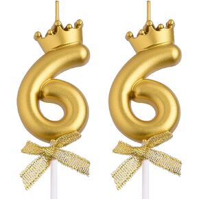 66th Birthday Candles, Red 66 Year Old Number Birthday Candles, Happy Birthday Party Cake Topper Decoration Gifts for Women Men