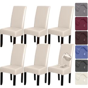 HFCNMY Dining Room Chair Covers Set of 6,Stretch Waterproof PU Chair Covers,Soft Chair Covers for Dining Room 6 Pack Dining Chair Covers Slipcover Washable Parson Chair Covers Beige in Kuwait