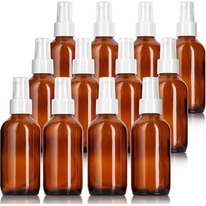 JUVITUS 4 oz / 120 ml Amber Glass Boston Round Bottle with White Treatment Pump (6 pack)