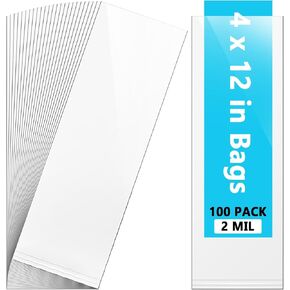 4 × 12 كيس بلاستيكي طويل، أكياس بولي بلاستيكية شفافة مسطحة ومفتوحة، 2 مل، 4 × 12 بوصة (عبوة من 100 كيس) in Kuwait