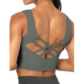 KOJOOIN Longline Sports Bra for Women Strappy Padded Yoga Bras Workout Gym Fitness Running Crop Tank Top
