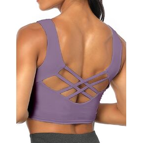 KOJOOIN Longline Sports Bra for Women Strappy Padded Yoga Bras Workout Gym Fitness Running Crop Tank Top
