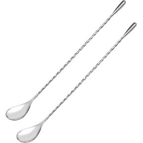 ملعقة بار من الفولاذ المقاوم للصدأ مقاس 12 بوصة من أورتاركو لخلط الكوكتيل مع مقبض حلزوني فضي، عبوة من قطعتين in Kuwait