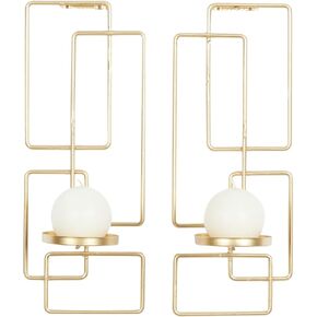 Deco 79 Metal Geometric Tealight 2 Plate Wall Sconce, Set of 2, 5"W, 13"H, Gold