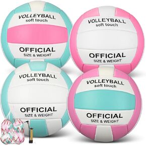 Libima 4 Pcs Volleyballs Official Size 5 with Pump and Net Bag Soft Waterproof Volleyballs for Kids Teens Adults Beginners Training Indoor Outdoor Beach Pool Backyard Gym