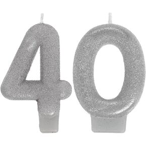 Sparkling Celebration 40th Silver Numeral Candles - 3" (Pack of 2) - Vibrant & Eye-Catching Design - Ideal Party Accessory