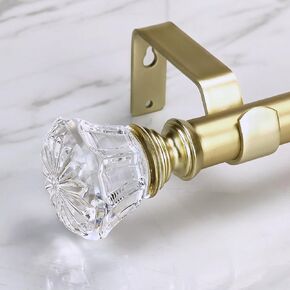 Gold Curtain Rod Set with Crystal-clear Diamond Pattern Finials, 36-72 inch, Standard Single Drapery Rod for 1 Pack, 7/8 inch diameter, Adjustable Length