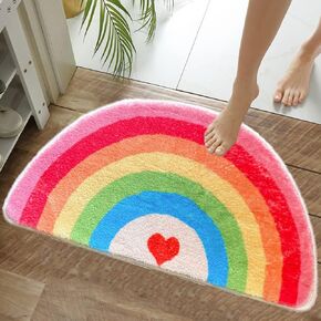 Cute Rainbow Bathroom Rugs Non-Slip Washable Absorbent Plush Microfiber Floor Doormats Bath Mat Super Soft for Entrance Decoration Indoor Water Absorption (40 * 80cm, Rainbow Sugar)