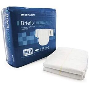 McKesson, Adult Disposable Ultra Plus Stretch Tab Closure Brief, Size: Medium, Heavy Absorbency, color: Lavender. Packaged: 20per Bag, 4 Bagsper Case, 80 Briefs Total