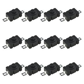 HAHIYO Micro Kan-28 Self-Lock Latching Push Button on Off Switch Flat Pin with Hole AC 30V 1A Lay Flat Easy Solder Loud Click Mini Size Hidden Well for DIY Flashlight SMD Type Breadboard 12Pcs