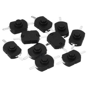 PATIKIL Latching Push Button Switch, 10 Pcs KAN-23 Straight Pin with Hole On/Off Self-Lock DC 30V 1A Micro Switch for Flashlight Light Wall Outlet, Black