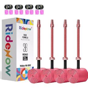 4 Pack RideNow TPU Inner Tubes 700C x 18-32C / 32-47C with 45mm/65mm/85mm Metal Presta Valve, Removable Valve Cores for All Road or Gravel Bike (Include Bike Tube Patch Repair Kit)