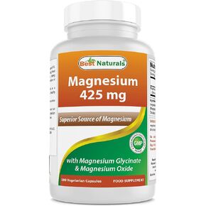 Best Naturals Magnesium 425 mg 180 Veggie Capsules - High Absorption Magnesium Glycinate & Magnesium Oxide Chelated, Non-GMO, Gluten Free Muscle Relax (180 Count (Pack of 1))