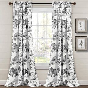 Lush Decor French Country Toile Light Filtering Window Curtain Panel Pair, 52" W x 84" L, Blue & White