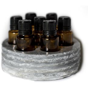 Chiseled Round Essential Oil Holder Case - 100% Hand Carved Onyx Stone - 7 Slots for 15ml Bottles - Decorative Storage and Display (Gray Marble)