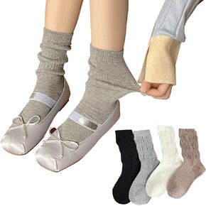 4-Pack,Slouchy Socks for Women,Slouch Crew Socks,Cotton,Scrunch,Can be Stacked or Straightened