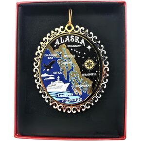 ALASKA Inside Passage ORNAMENT Brass Christmas Souvenir Travel Gift