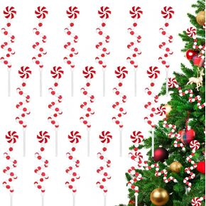16 PCS 11.7 Inch Christmas Curly Pick Red Green White Christmas Ornament Candy Shape Christmas Tree Picks Christmas Tree Decorations for Xmas Tree Topper Xmas Party Supplies Home Vase Party Ornaments