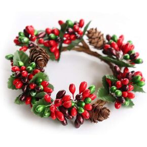 Set of 4 Easter Decor Mini Wreath Decorative Taper Candle Rings Candlestick Stand, Spring Decoration, Easter Fireplace Decorations，Holiday Decor for Dinner Wedding, Party Home Ornaments (Red 2)