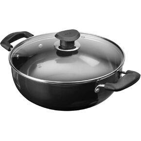 Vinod Cookware Professional Deep Kadhai – 2.1 Liters(2.2 Quarts) – 20cm–Glass Lid Included – Multi-Use Hard Anodized Wok/Pot –Suitable For Indian Cooking, Sauces, Pasta, Stews, Soups – Riveted Handles