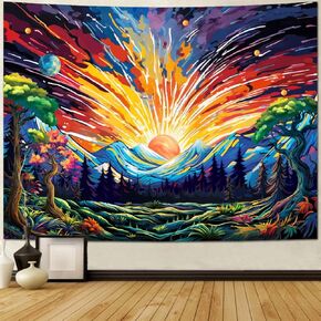 Heynvioo Sun Tapestry Trippy Mountain Tapestry Vintage Aesthetic Tapestry Nature Landscape Tapestry Forest Tree Tapestry Boho Tapestry Wall Hanging Decor for Home