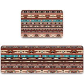 Southwestern Kitchen Rugs Set 2 Pieces with Runner,Anti Fatigue Non-Slip Kitchen Mats for Floor Native American South West Vintage Washable Rug Sets Southwestern Runner Rug for Hallway,17.7''x47.2''