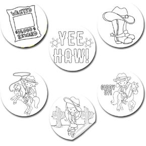 Color Your Own Wild West Cowgirl Themed Birthday Party Favor Sticker Labels for Kids, 90 1.5" Party Circle Stickers by AmandaCreation, Great for Arts & Crafts, Envelope Seals, Goodie Bags & Treats