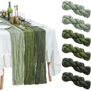 6 Pcs Cheesecloth Table Runner 10ft Boho Rustic Gauze Cheese Cloth Table Runner for Wedding Birthday Baby Shower Party Feasts Ceremony Summer Table Decor (Baby Blue, Gray Blue, Dusty Blue)