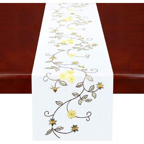 Simhomsen Small Short Double Thickness Rustic Embroidered Floral Table Runners for Spring and Summer, Dresser Scarf (Blue, 14 × 35 Inch)