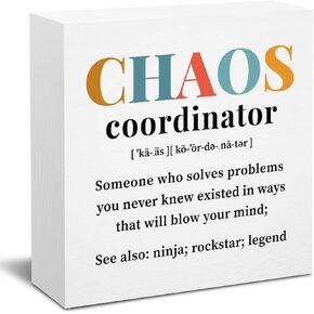 Chaos Coordinator Gifts Office Decor Wooden Box Sign, Administrative Professional Day Gifts Thank You Gifts for Boss Coworker Teacher Nurse Decorative Office Desk Accessories Table Shelf Plaque Sign
