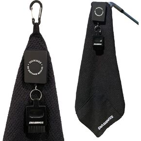 Diawings All in One Golf Towel, 5-in-1 Multi-Functional Golf Towel, with Magnetic Hold, Waffle Weave Microfiber Club & Ball Towel, Retractable Brush, Carabiner Clip – Ultimate Golf Accessory (Black)