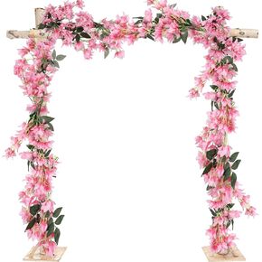 IPOPU 5.9 Ft Artificial Bougainvillea Flowers Garland 2PCS Fake Silk Bougainvillea Vines Long Plant Faux Bougainvillea Wreaths for Centerpieces Table Runner Wedding Arch Wall Decorations (Pink)