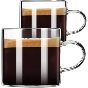 PARACITY Espresso Cups Set of 2, Espresso Shot Glass 4.3 OZ, Glass Expresso Small Coffee Cup with Handle, Espresso Accessories for Espresso Machine