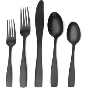 O.C.E. 5-Piece Matte Black Serving Flatware Silverware Set, Utensil Set of Stainless Steel, Satin Finish, Hostess Tableware Serving Set, Dishwasher Safe