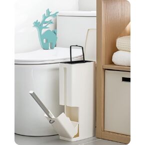 Baffect Slim Bathroom Trash Can Toilet Brush Set, 2L Small Trash Can with Lid, Waste Bin Toilet Brush Holder Garbage Bag Tissue Box Holder 4 in 1 Bathroom Kit (White)