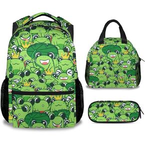 Mercuryelf Frog Backpack for Girls Boys, 16 Inch Green Backpacks for School Travel, Cute Lightweight Bookbag for Kids