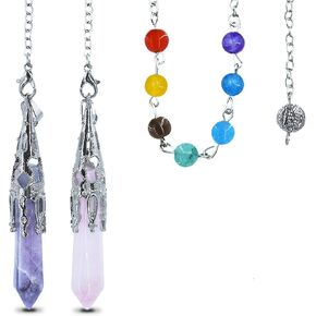 Knana 2Pcs Natural Amethyst Rose Quartz Crystal Pendulums Healing Crystal for Dowsing Divination Reiki Witchcraft Energy Balancing