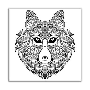 Wolf Coloring Canvas For Adults, Stretched primed canvas to color 8 x 8 Inches